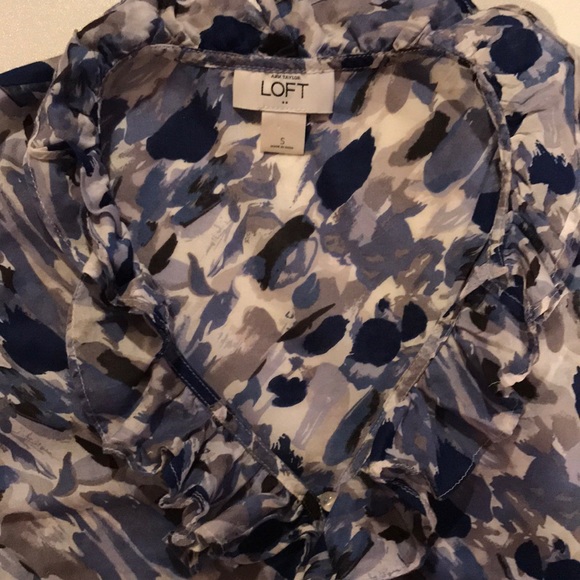 Loft Sleeveless Small Blue White Grey Top Ruffle - Picture 5 of 12